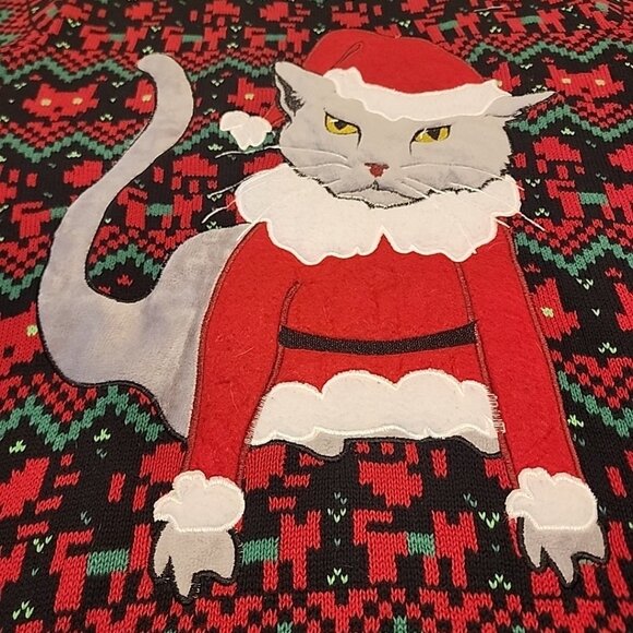 33 Degrees CAT Ugly Christmas Sweater Size Men's M Kitty Unisex Holiday Cotton - Picture 2 of 6